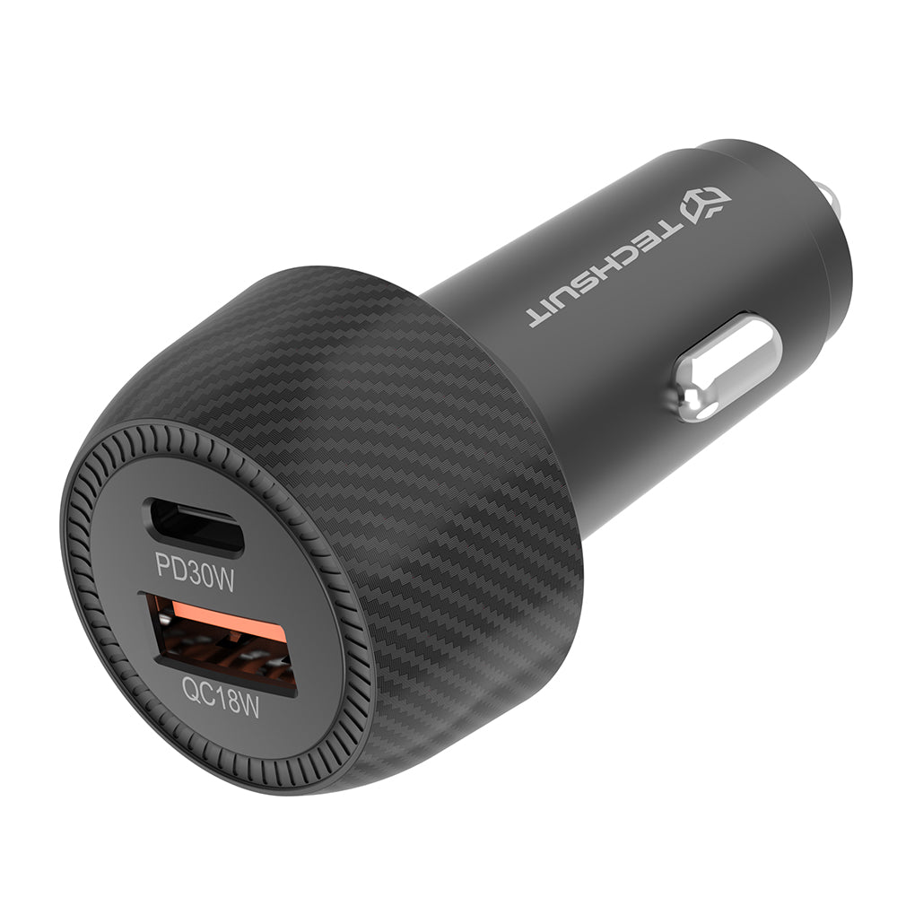 Auto punjač Techsuit C7 CarbonVolt, 48W, 3A, 1 x USB-A - 1 x USB-C, Crni