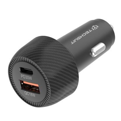 Auto punjač Techsuit C7 CarbonVolt, 48W, 3A, 1 x USB-A - 1 x USB-C, Crni