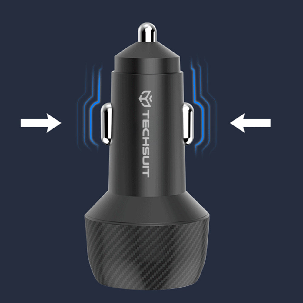 Auto punjač Techsuit C7 CarbonVolt, 48W, 3A, 1 x USB-A - 1 x USB-C, Crni