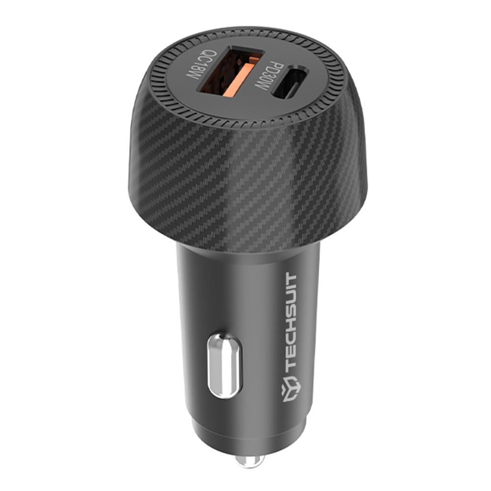 Auto punjač Techsuit C7 CarbonVolt, 48W, 3A, 1 x USB-A - 1 x USB-C, Crni