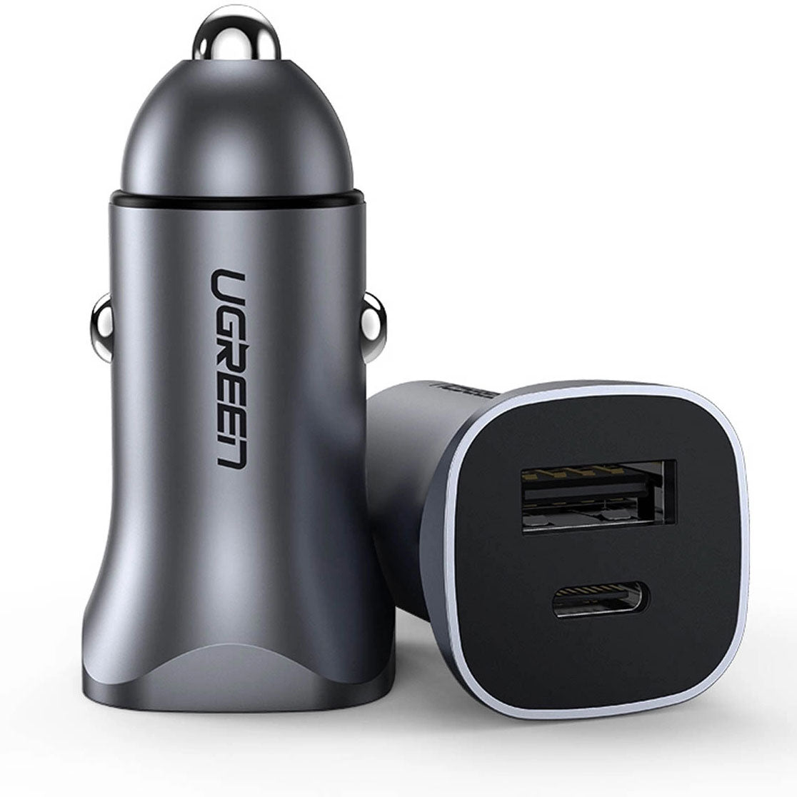Auto punjač UGREEN CD130, 30W, 3A, 1 x USB-A - 1 x USB-C, Sivi