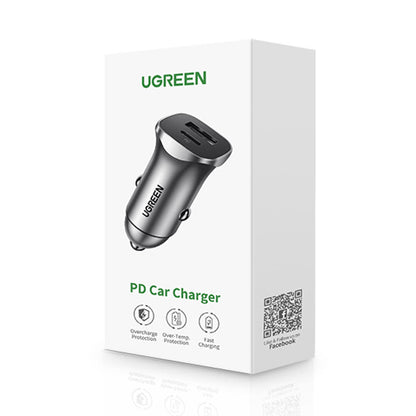Auto punjač UGREEN CD130, 24W, 3A, 1 x USB-A - 1 x USB-C, Sivi