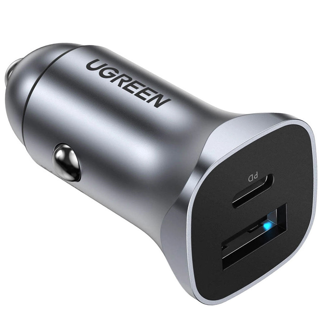 Auto punjač UGREEN CD130, 30W, 3A, 1 x USB-A - 1 x USB-C, Sivi