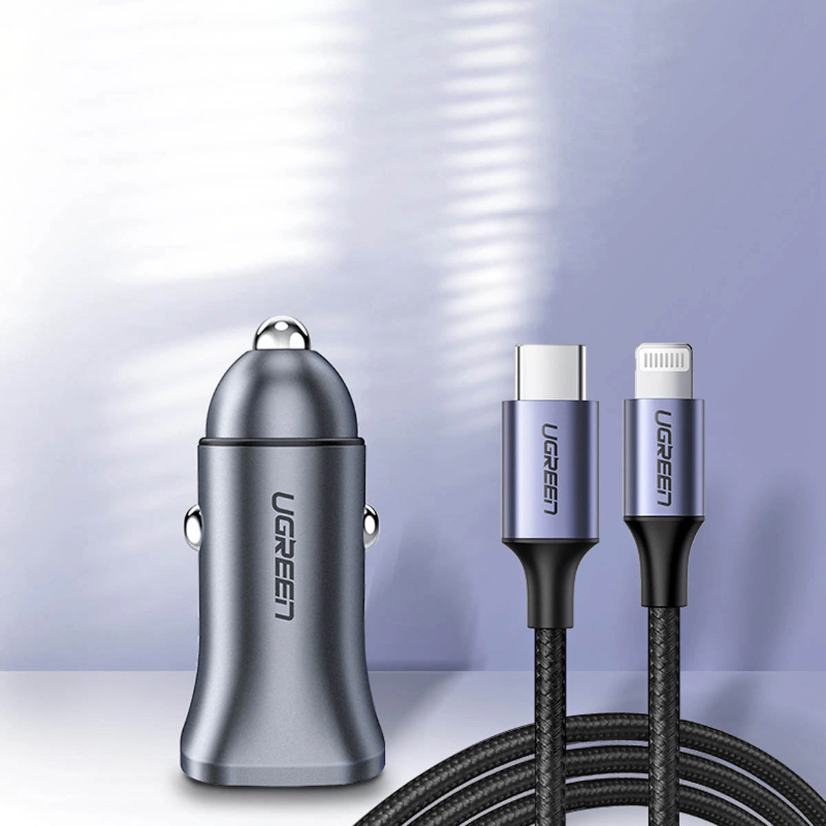 Auto punjač UGREEN CD130, 30W, 3A, 1 x USB-A - 1 x USB-C, Sivi