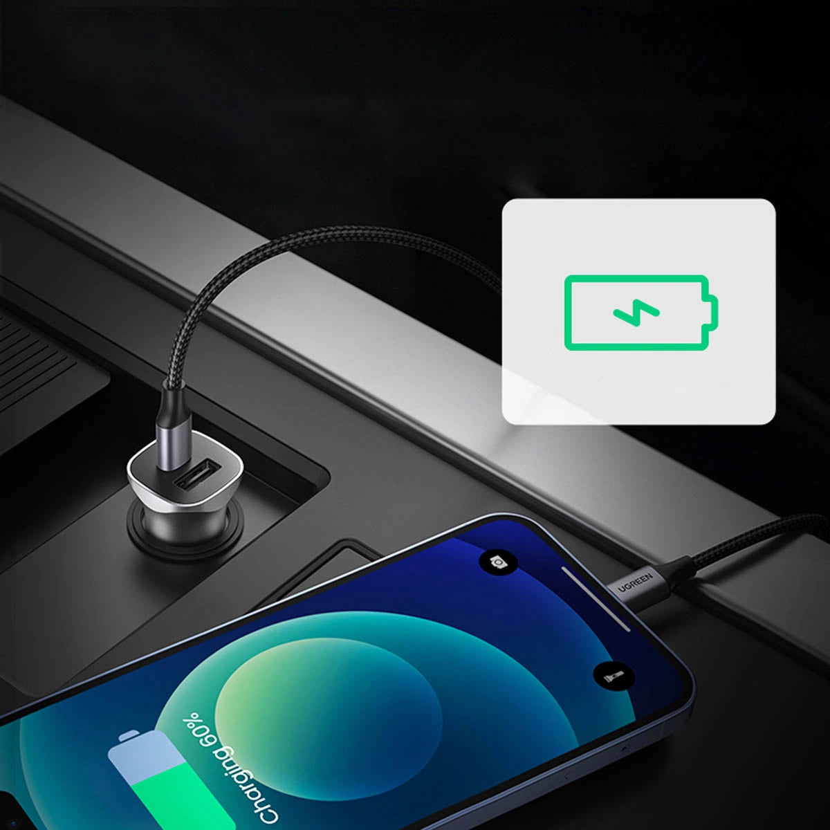 Auto punjač UGREEN CD130, 30W, 3A, 1 x USB-A - 1 x USB-C, Sivi