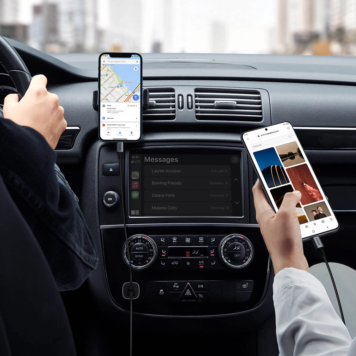 Auto punjač UGREEN CD130, 30W, 3A, 1 x USB-A - 1 x USB-C, Sivi