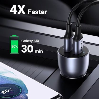 Auto punjač UGREEN CD213, 36W, 3A, 2 x USB-A, Sivi