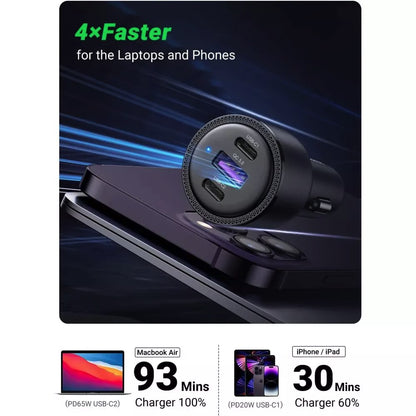 Auto punjač UGREEN CD239, 69W, 3.25A, 1 x USB-A - 2 x USB-C, Crni