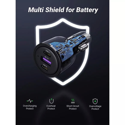 Auto punjač UGREEN CD239, 69W, 3.25A, 1 x USB-A - 2 x USB-C, Crni