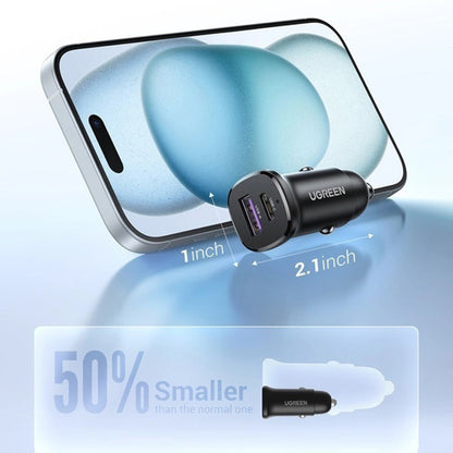 Auto punjač UGREEN EC305, 30W, 3A, 1 x USB-A - 1 x USB-C, Crni