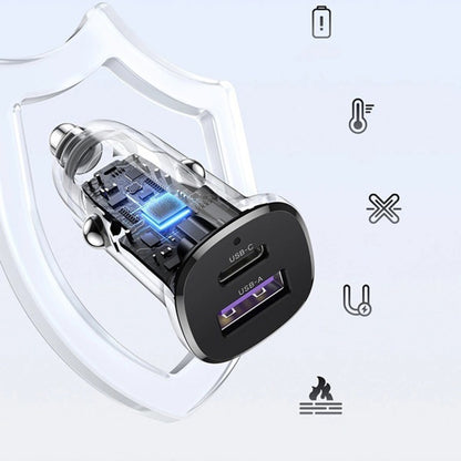 Auto punjač UGREEN EC305, 30W, 3A, 1 x USB-A - 1 x USB-C, Crni