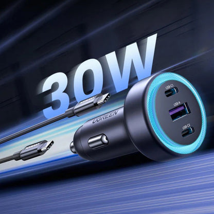 Auto punjač UGREEN EC307, 30W, 3A, 1 x USB-A - 2 x USB-C, Sivi