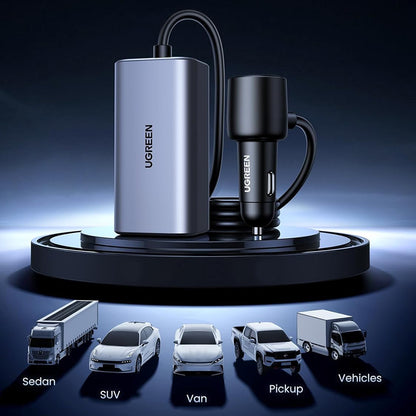 Auto punjač UGREEN EC706, 150W, 5A, 1 x USB-A - 3 x USB-C, Crni