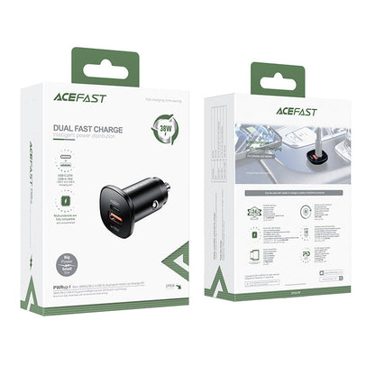 Auto punjač Acefast B1, 38W, 3A, 1 x USB-A - 1 x USB-C, Crni