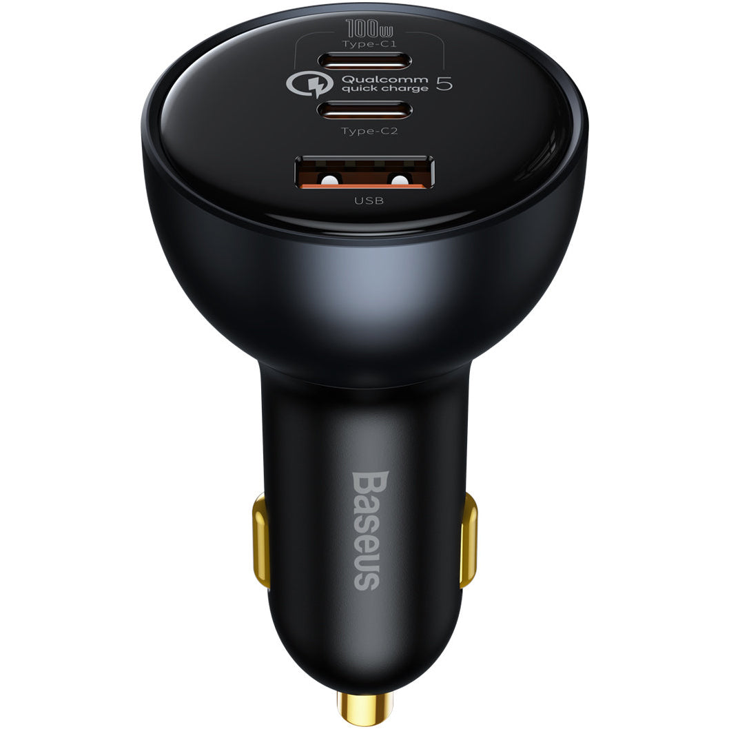 Auto punjač s USB-C kabelom Baseus Qualcomm, 160W, 3A, 1 x USB-A - 2 x USB-C, Sivi TZCCZM-0G