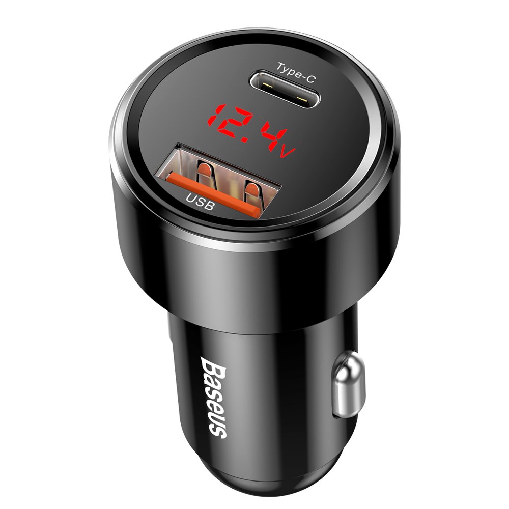 Auto punjač Baseus Magic Display serija, 45W, 6A, 1 x USB-A - 1 x USB-C, Crni CCMLC20C-01
