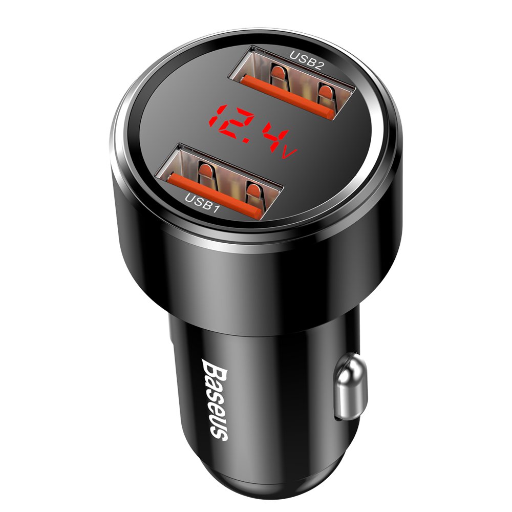 Auto punjač Baseus Magic Display Series, 45W, 6A, 2 x USB-A, Crni CCMLC20A-01