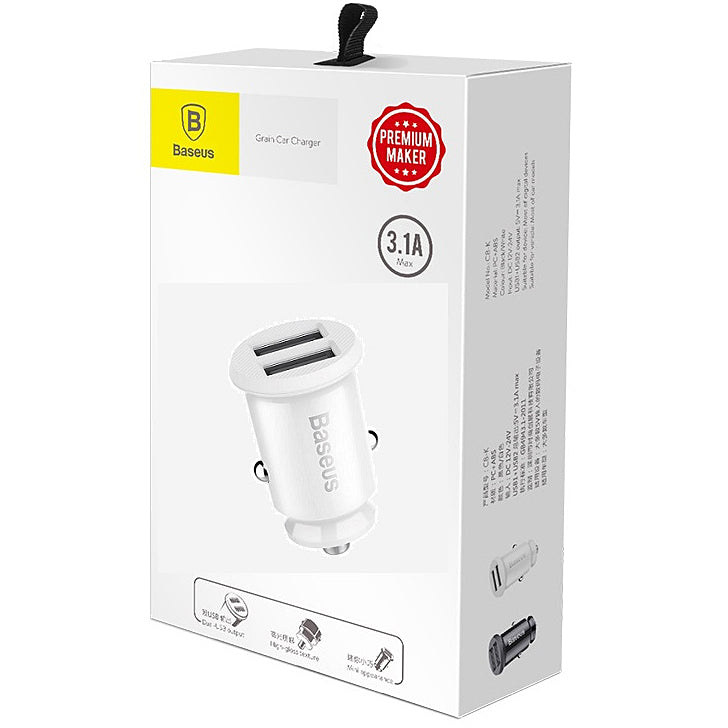 Auto punjač Baseus Grain, 10.5W, 2.1A, 2 x USB-A, Bijeli CCALL-ML02