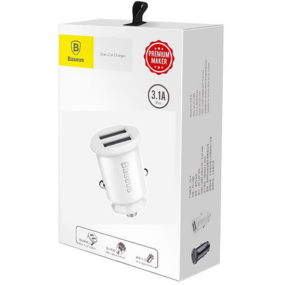 Auto punjač Baseus Grain, 10.5W, 2.1A, 2 x USB-A, Bijeli CCALL-ML02