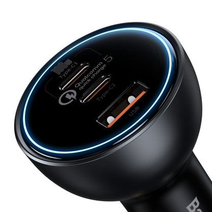 Auto punjač s USB-C kabelom Baseus Qualcomm, 160W, 3A, 1 x USB-A - 2 x USB-C, Sivi TZCCZM-0G