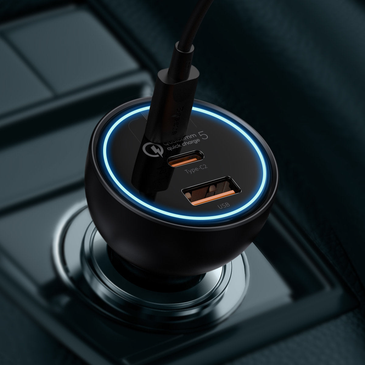 Auto punjač s USB-C kabelom Baseus Qualcomm, 160W, 3A, 1 x USB-A - 2 x USB-C, Sivi TZCCZM-0G