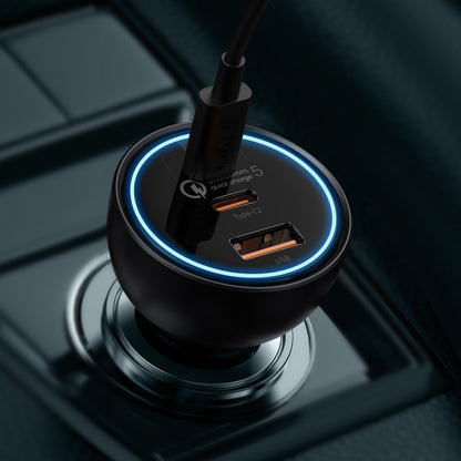 Auto punjač s USB-C kabelom Baseus Qualcomm, 160W, 3A, 1 x USB-A - 2 x USB-C, Sivi TZCCZM-0G