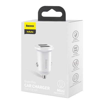 Car Charger Baseus Grain Pro, 24W, 2.4A, 2 x USB-A, White CCALLP-02 