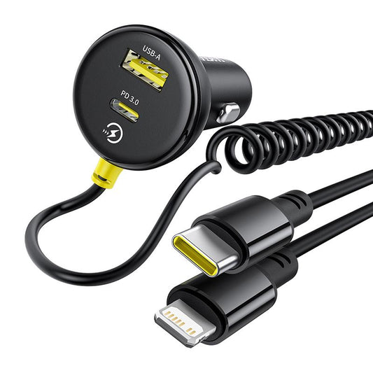 Auto punjač s USB-C / Lightning kabelom Baseus Circular, 60W, 3A, 1 x USB-A - 1 x USB-C, Crni C00035902121-00
