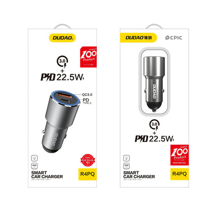 USB auto punjač Dudao R4PQ, 1 X USB - 1 X USB Tip-C, 22.5 W, Quick Charge - Power Delivery, Siva