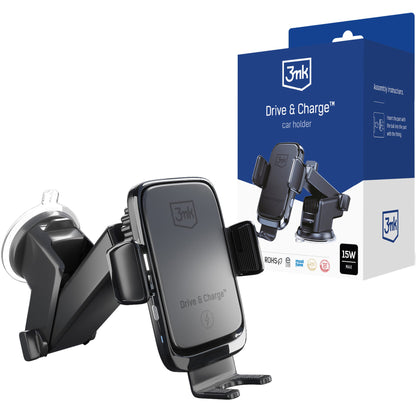 Auto punjač Wireless 3MK Drive&Charge, 15W, 1.67A, Crni