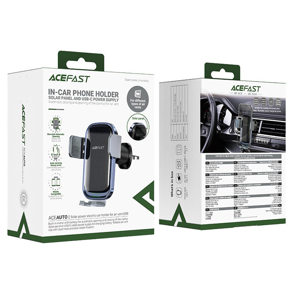 Auto punjač Acefast D39 s solarnim panelom, 15W, 1.67A, Crni