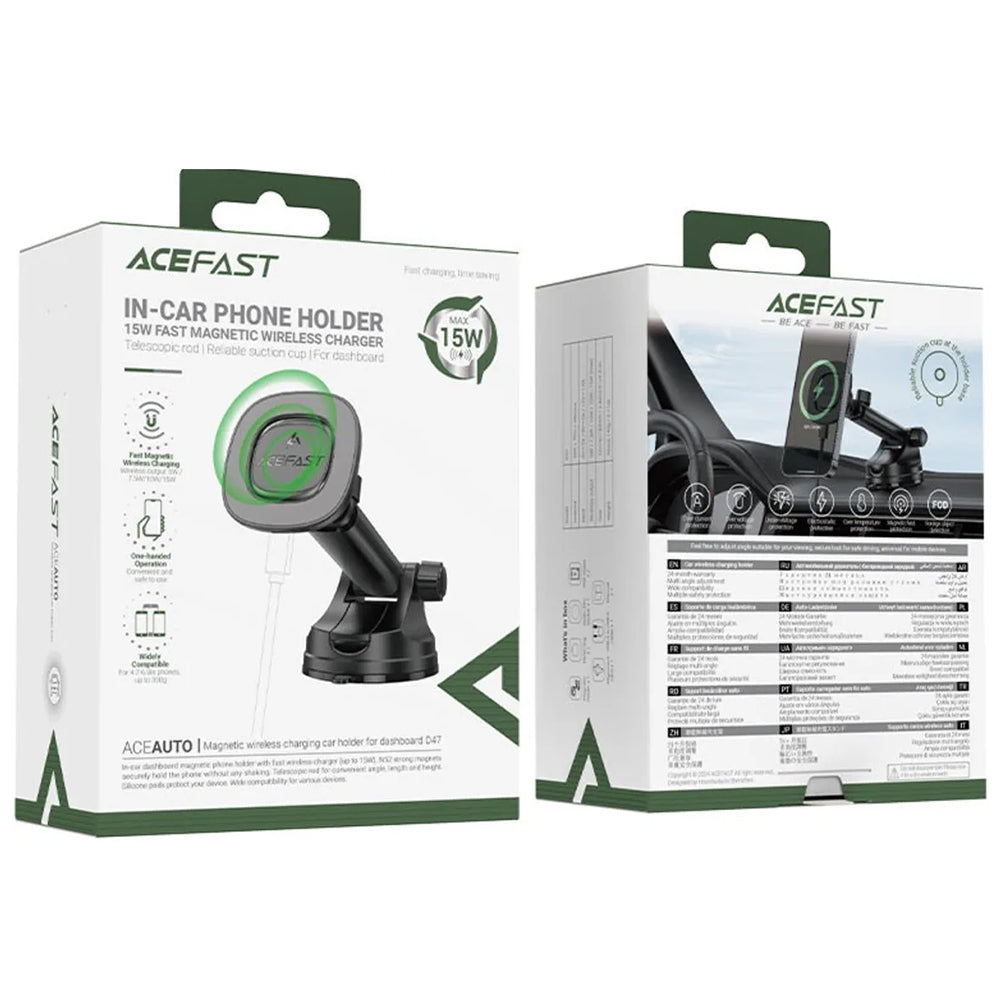 Bežični auto punjač Acefast D47, 15W, 1.67A, Crni