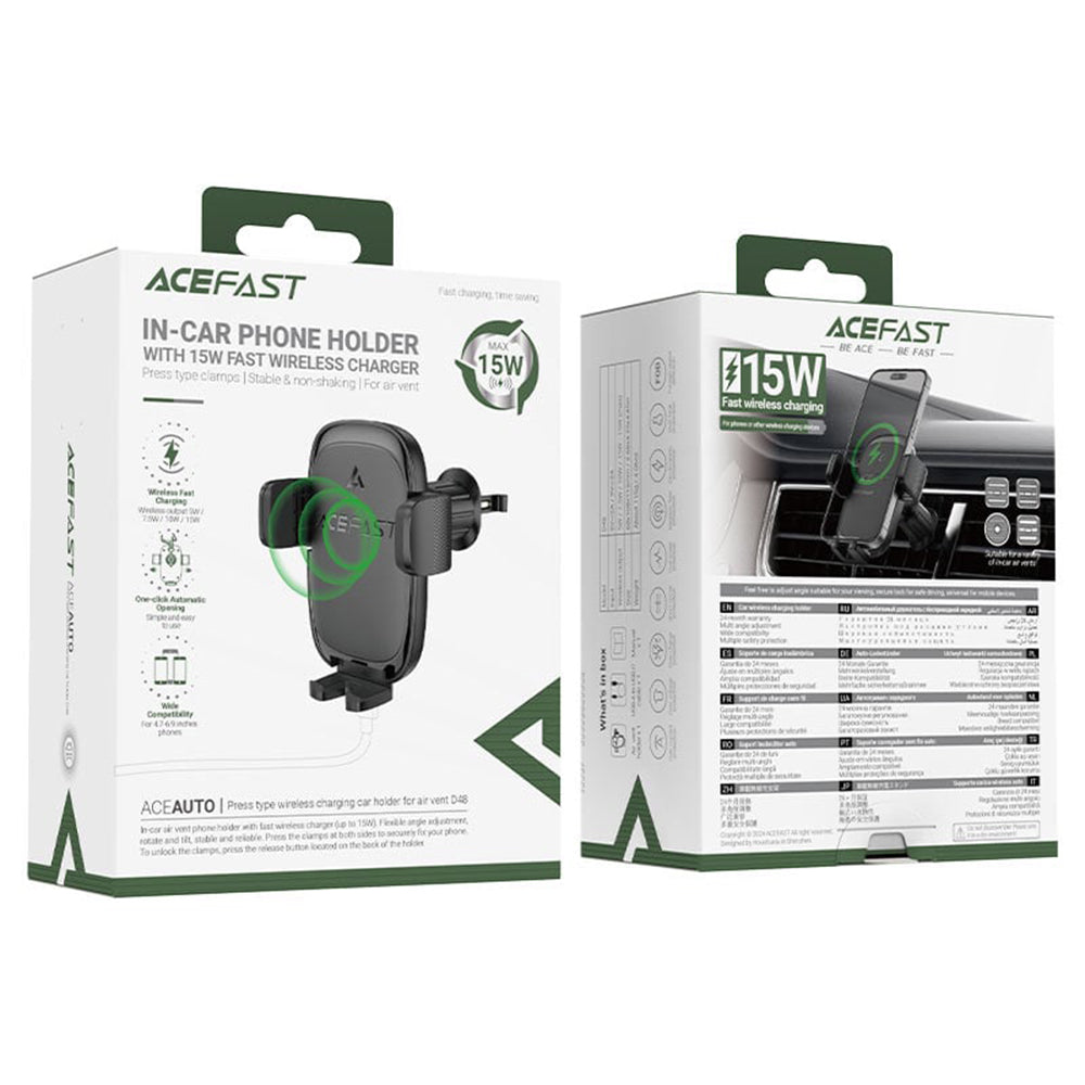 Bežični auto punjač Acefast D48, 15W, 1.67A, Crni
