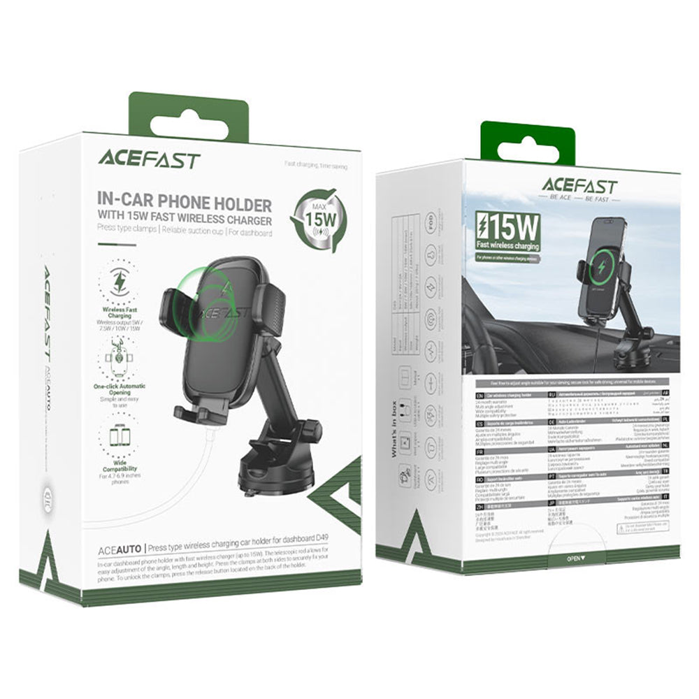 Auto punjač bez žica Acefast D49, 15W, 1.67A, Crni