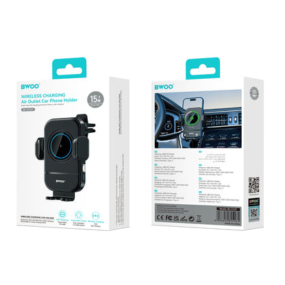 Bežični auto punjač BWOO ZJ137, 15W, 1.67A, Crni