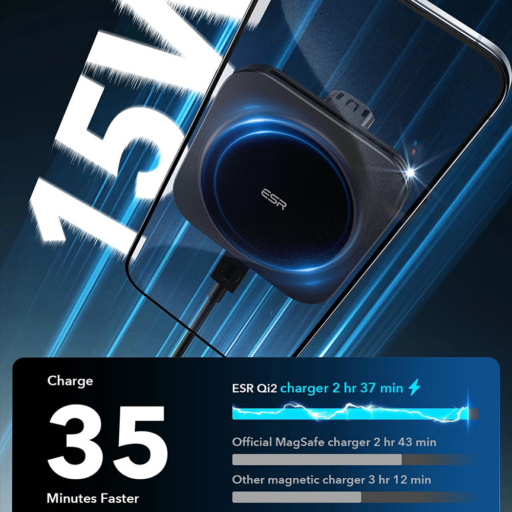 Bežični auto punjač ESR HaloLock Vent, 15W, 1.67A, Crni