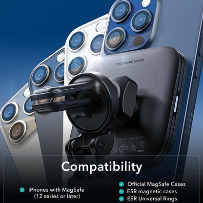 Bežični auto punjač ESR HaloLock Vent, 15W, 1.67A, Crni