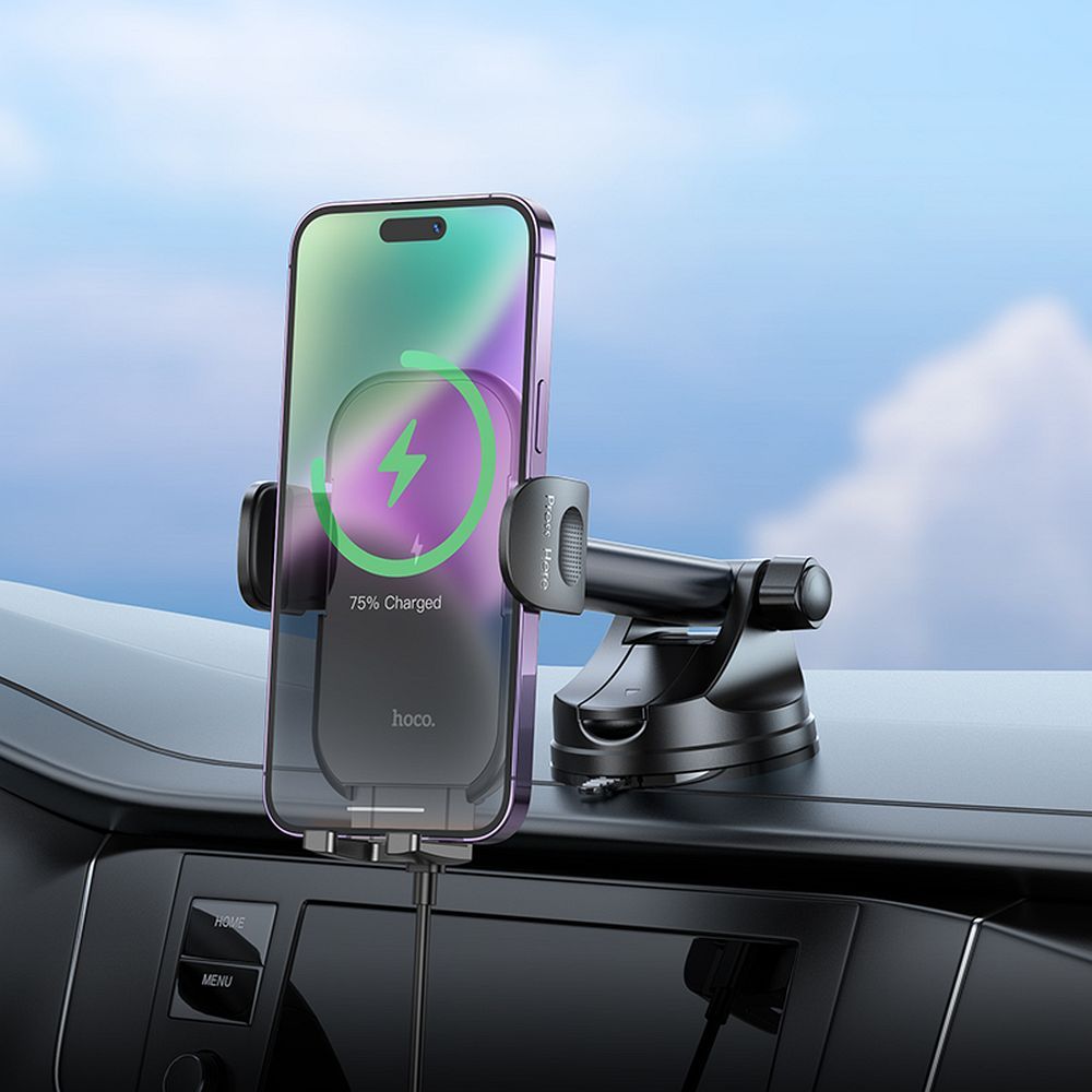 Bežični auto punjač HOCO HW5, 15W, 1.67A, Crni