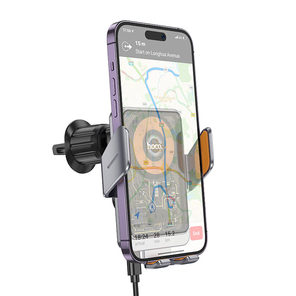 Bežični auto punjač HOCO HW7, 15W, 1.67A, Crni