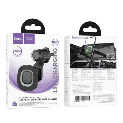 Auto punjač bežični HOCO HW30, 15W, 1.67A, Crni