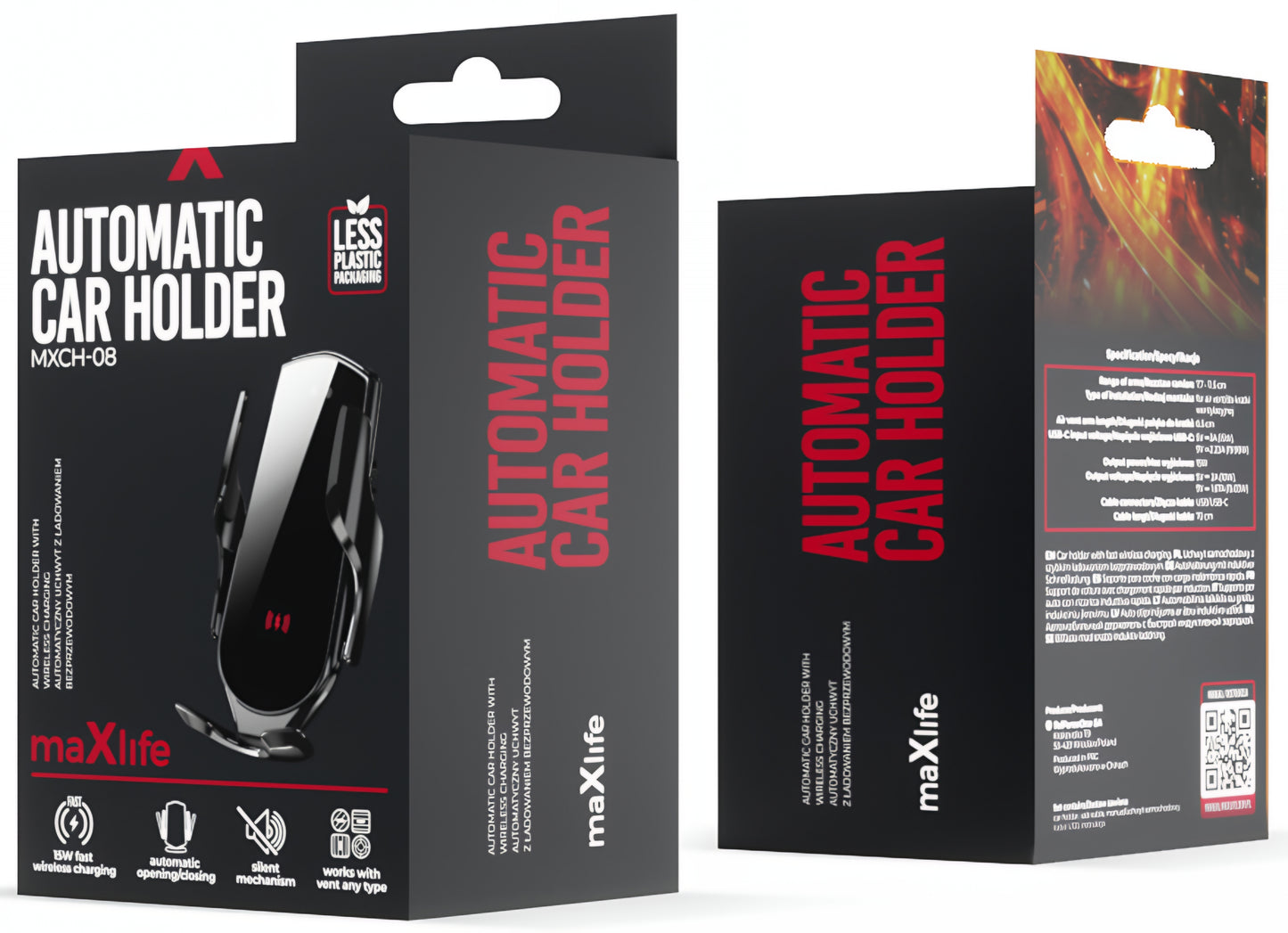 Auto punjač bežični MaXlife MXCH-08, 15W, 1.67A, Crni