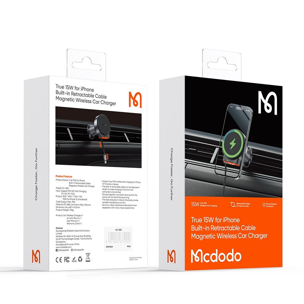 Auto punjač bez žice McDodo CH-3000, 15W, 1.67A, Crni