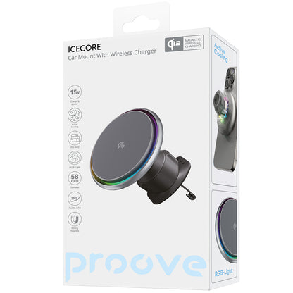Auto punjač Proove Icecore, bežični, 15W, 1.67A, sivi WHIC15002003