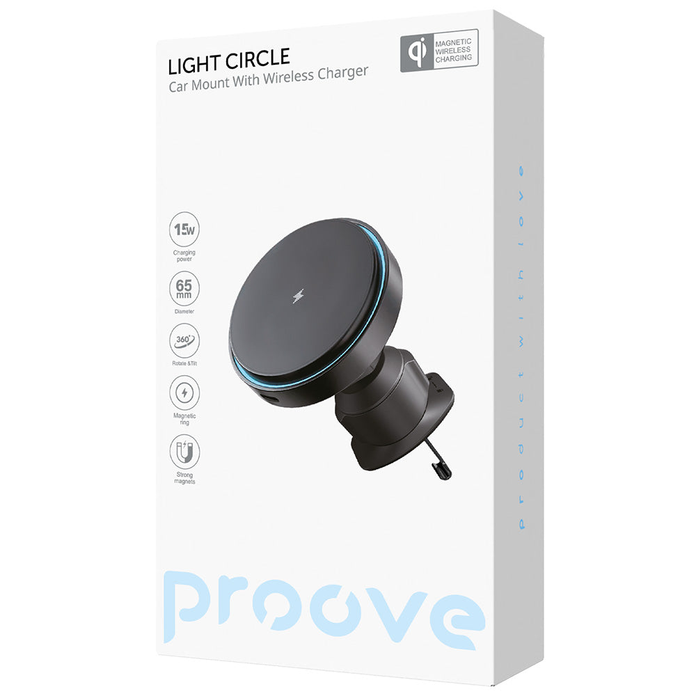 Auto punjač Proove Light Circle, 15W, 1.67A, Crni WHLC15010001