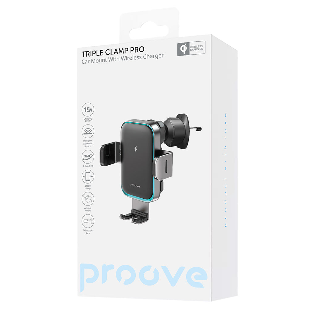 Auto punjač Proove Triple Clamp Pro, 15W, 1.67A, sivi WHTP15010004