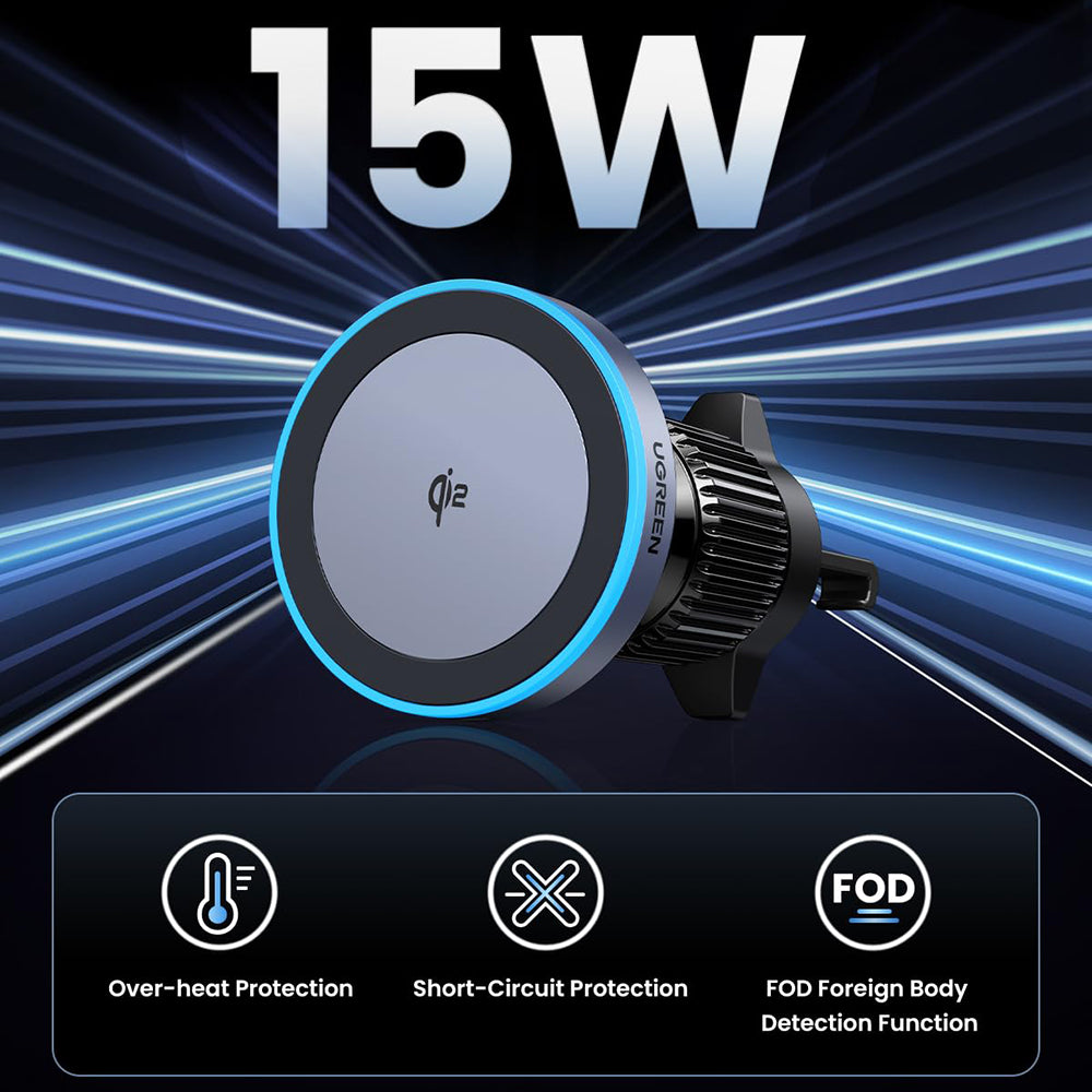 Bežični auto punjač UGREEN W708, 15W, 1.67A, Crni