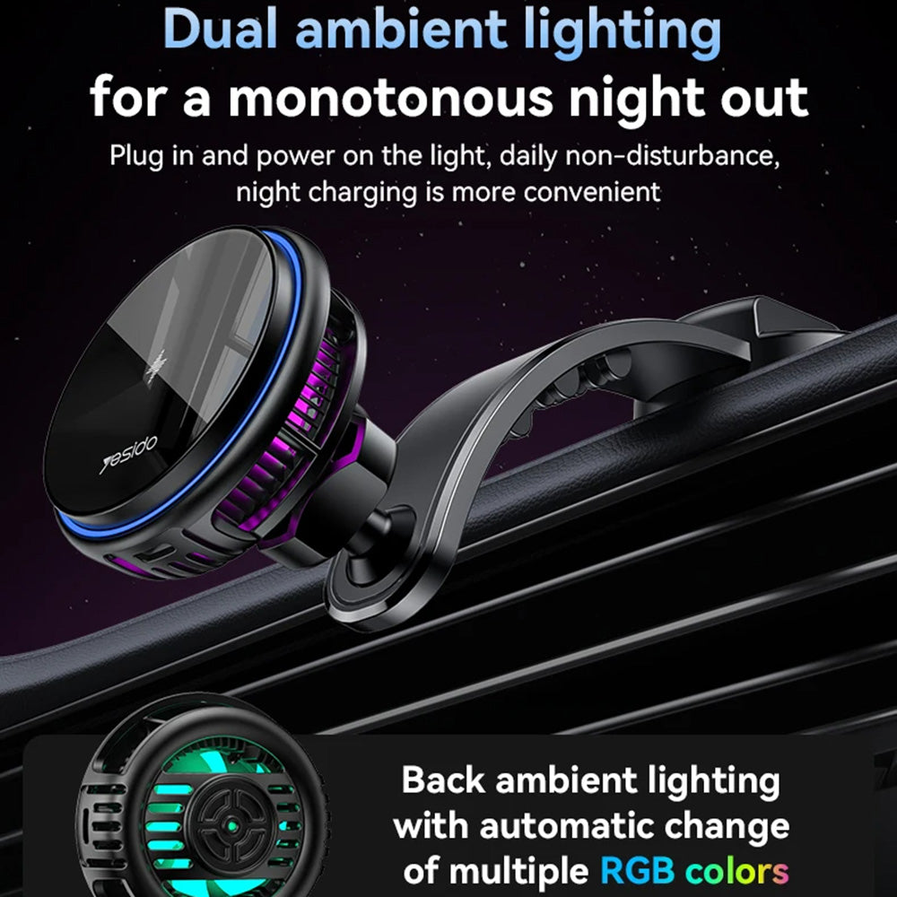 Auto punjač Wireless Yesido C311, 15W, 1.67A, Crni