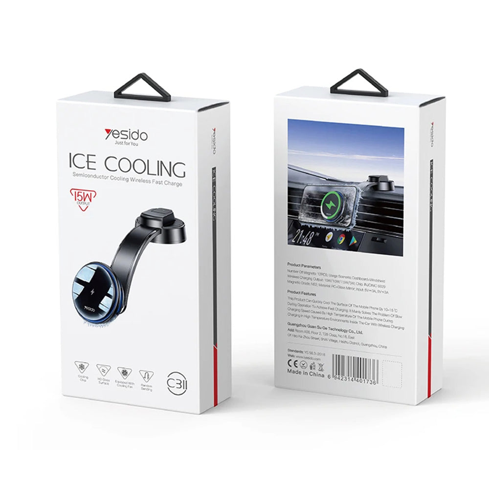 Auto punjač Wireless Yesido C311, 15W, 1.67A, Crni