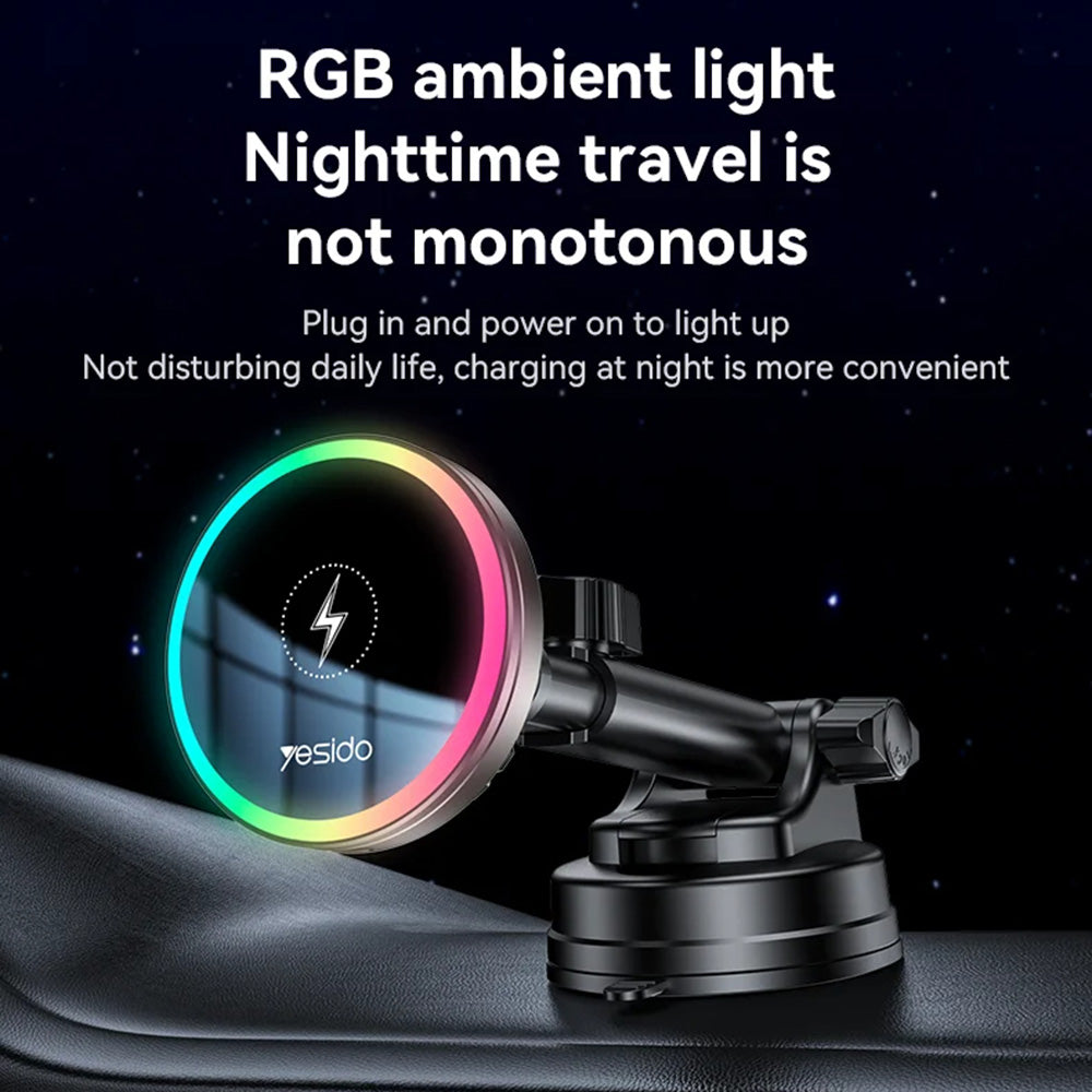 Auto punjač Wireless Yesido C315, 15W, 1.67A, Crni