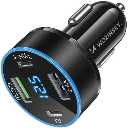 Auto punjač WZK WDCCB, 50W, 3A, 2 x USB-A - 2 x USB-C, Crni